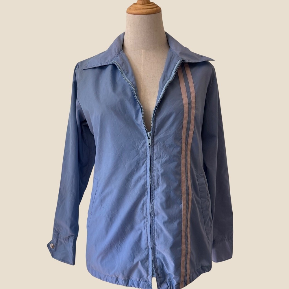 Vintage 3 Top Clothes Blue Windbreaker Racing Stripe Zip Jacket Tailored Mens M